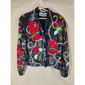 Vtg Stone River Western Wear Womens LARGE 100% Silk Sequin Jacket Rodeo Cowboy